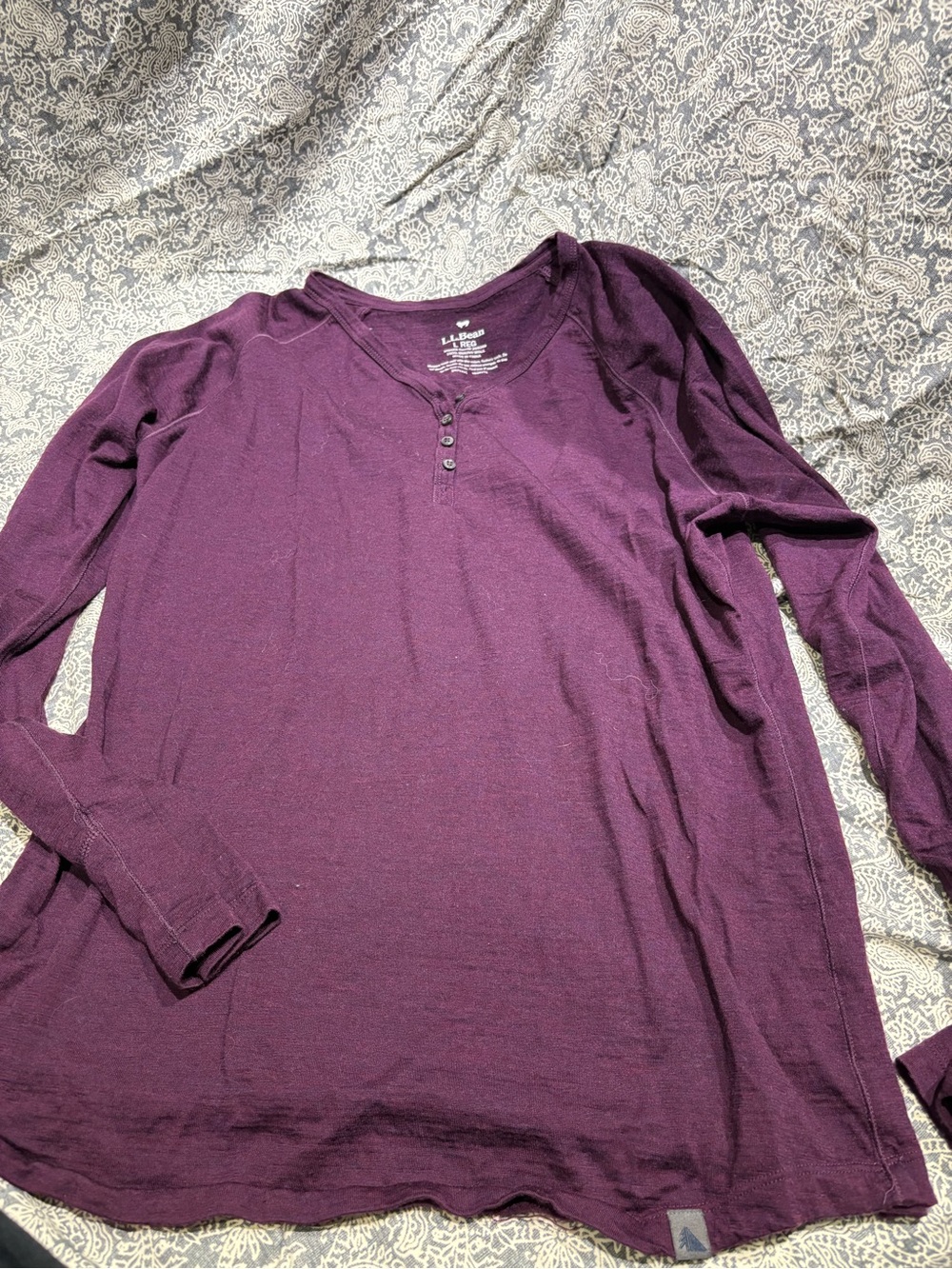 L.L.Bean purple 100% merino wool Henley tee long sleeve